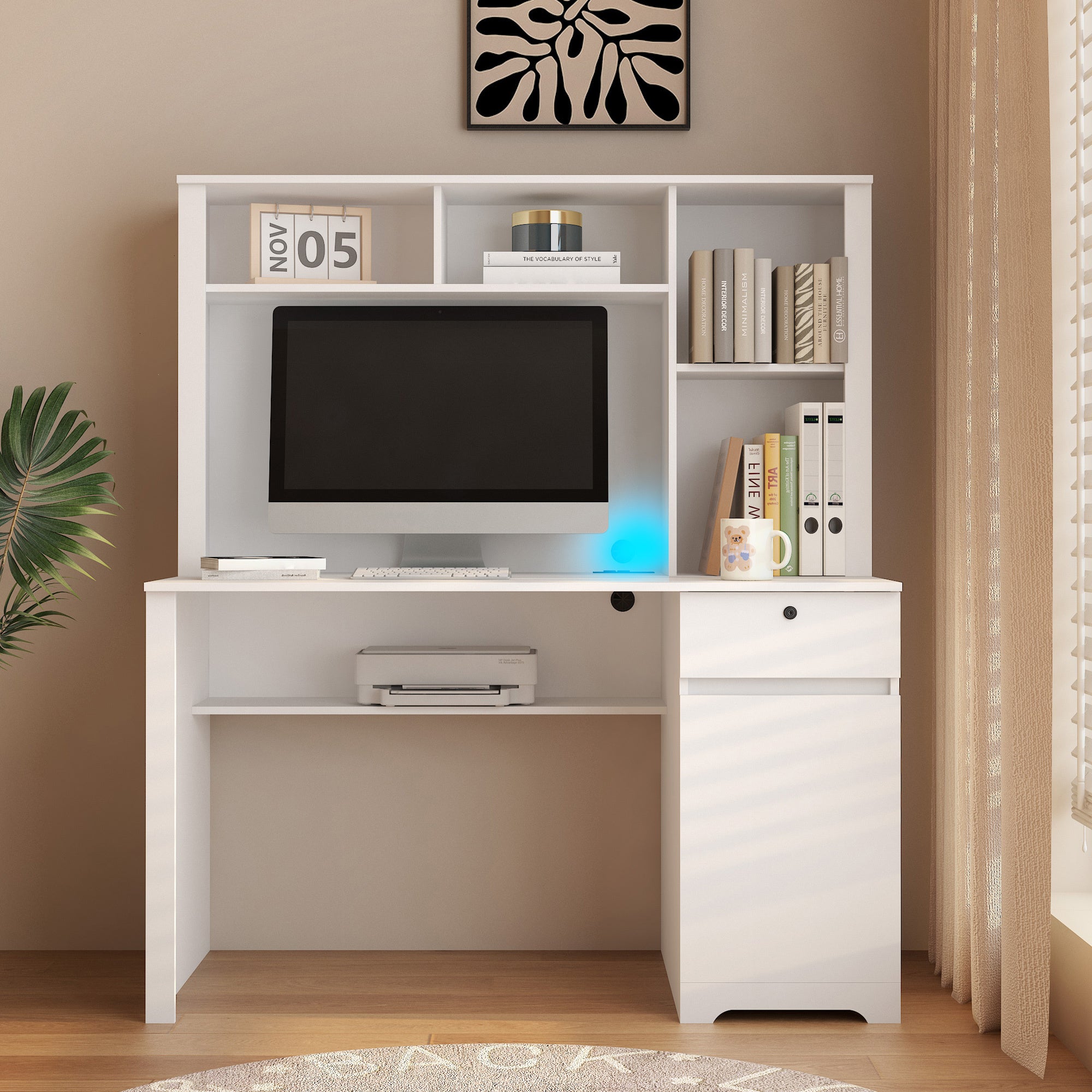 Office desk hutch bookshelf vertical storage layout
