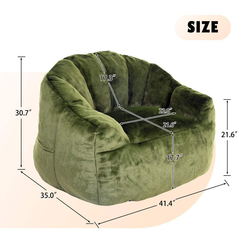 Green faux fur bean bag in living room setting