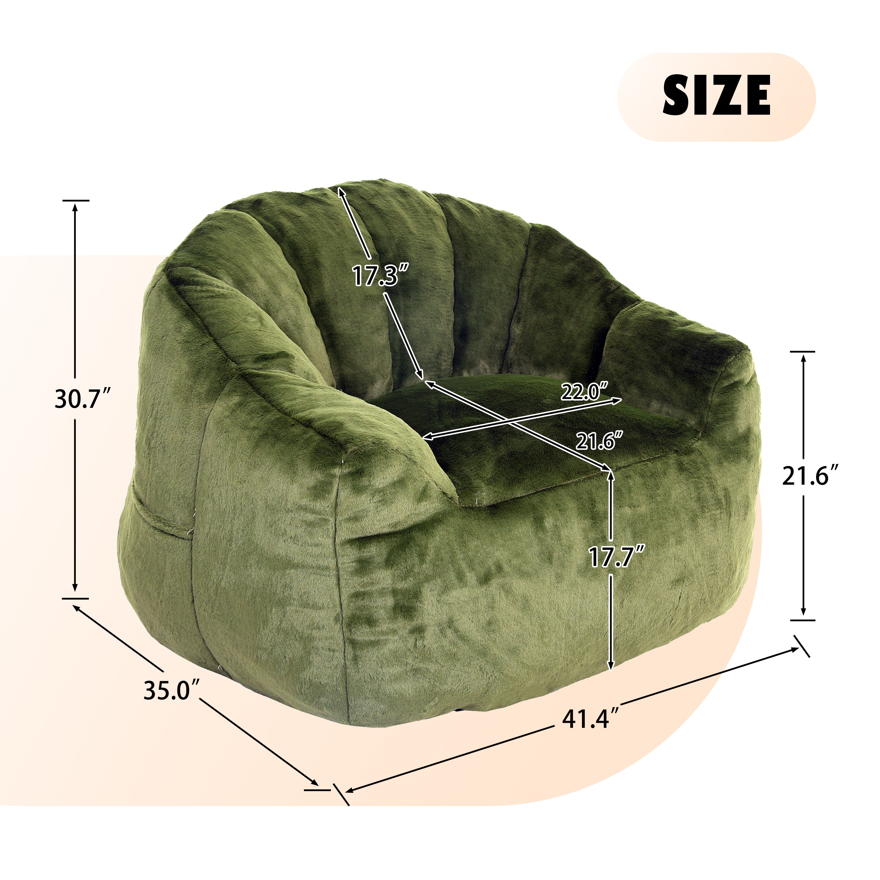 Green faux fur bean bag in living room setting