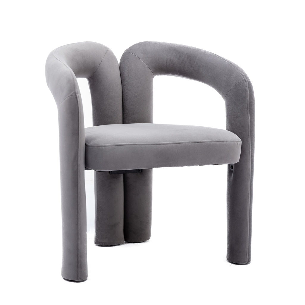Set of 2 gray velvet chairs in dining room setting
