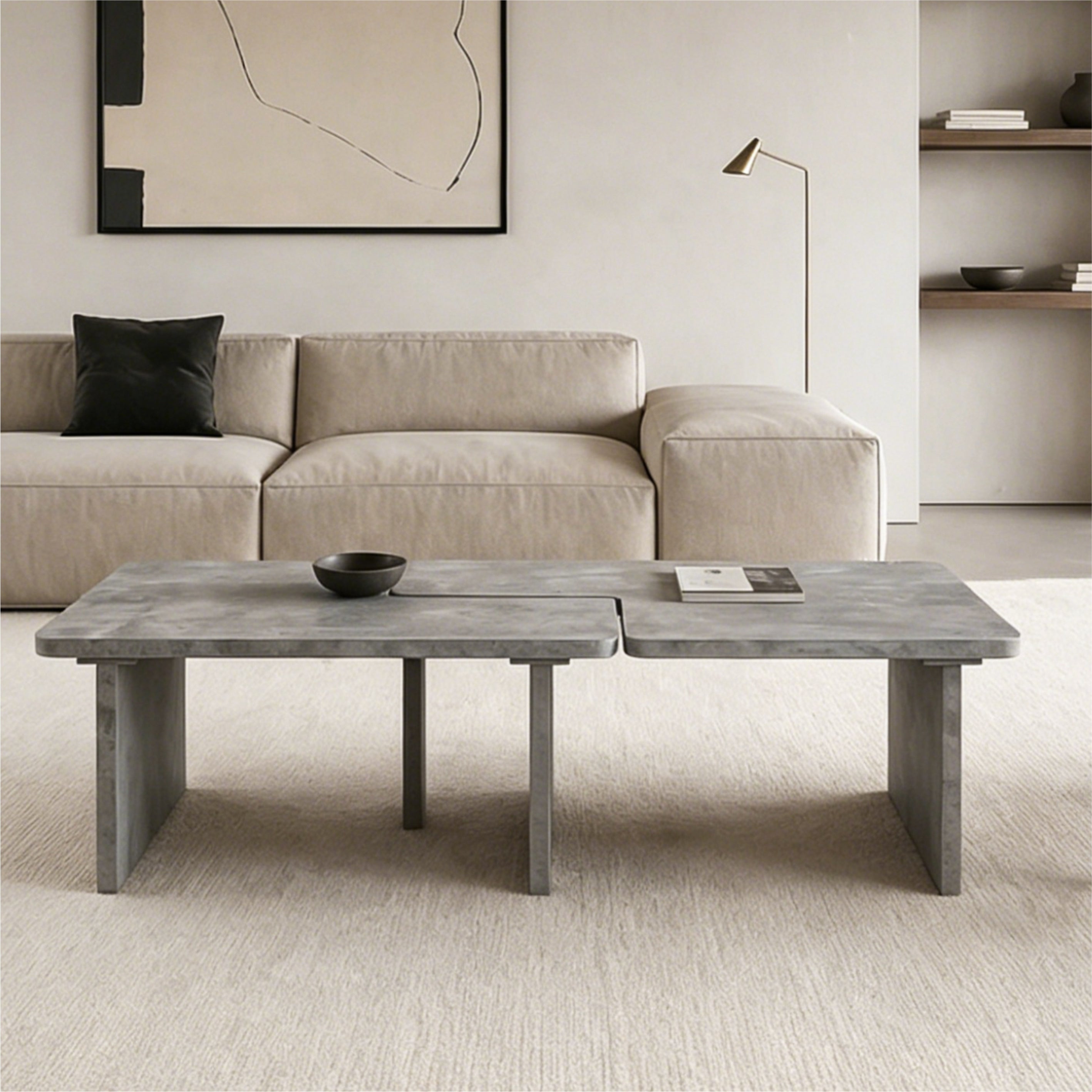 Modular concrete look coffee table interlocking modules