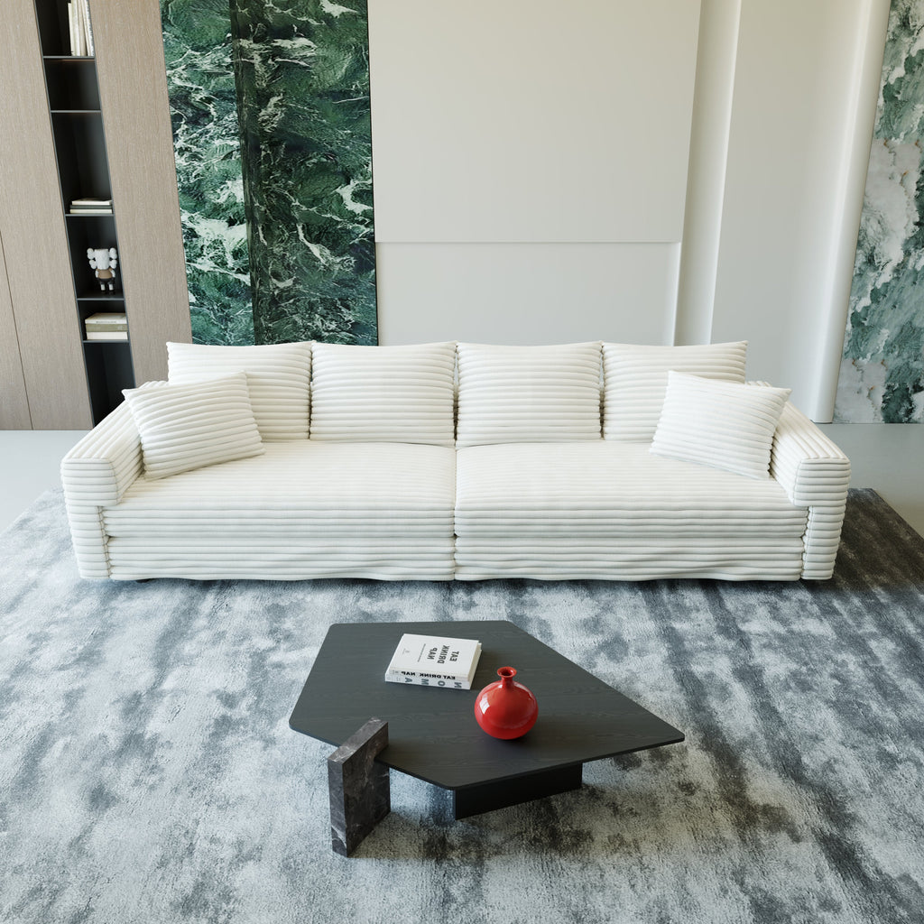 102.4 'Plush Corduroy 4-Seat Sofa,Modern Comfy Upholstered Sofa Cloud Couch,Deep Seat Couches with Soft Pillows and 3 Ottomans,Convertible Sofa Lounge Chair,Black(Old SKU:W1885S00287)