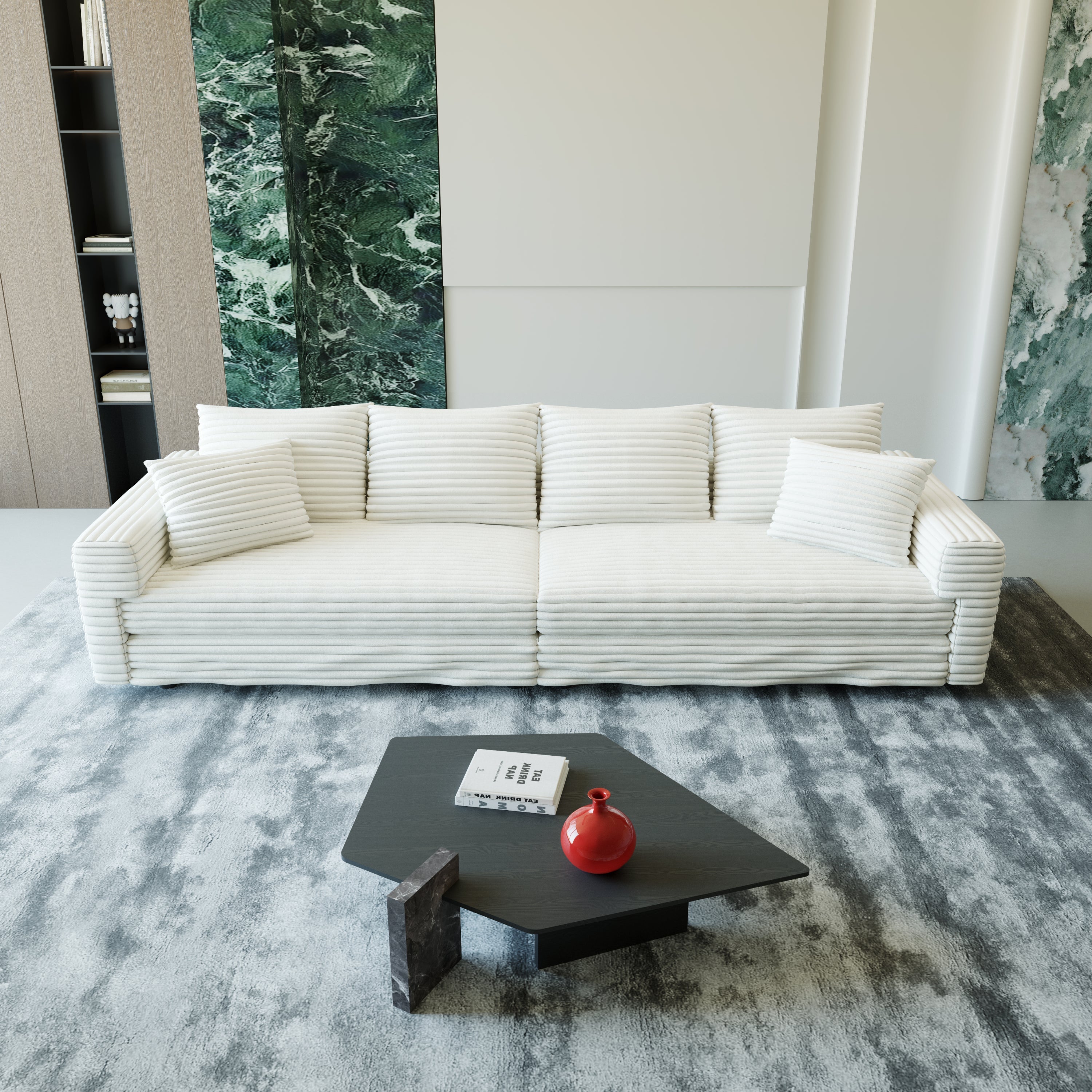 102.4 'Plush Corduroy 4-Seat Sofa,Modern Comfy Upholstered Sofa Cloud Couch,Deep Seat Couches with Soft Pillows and 3 Ottomans,Convertible Sofa Lounge Chair,Black(Old SKU:W1885S00287)