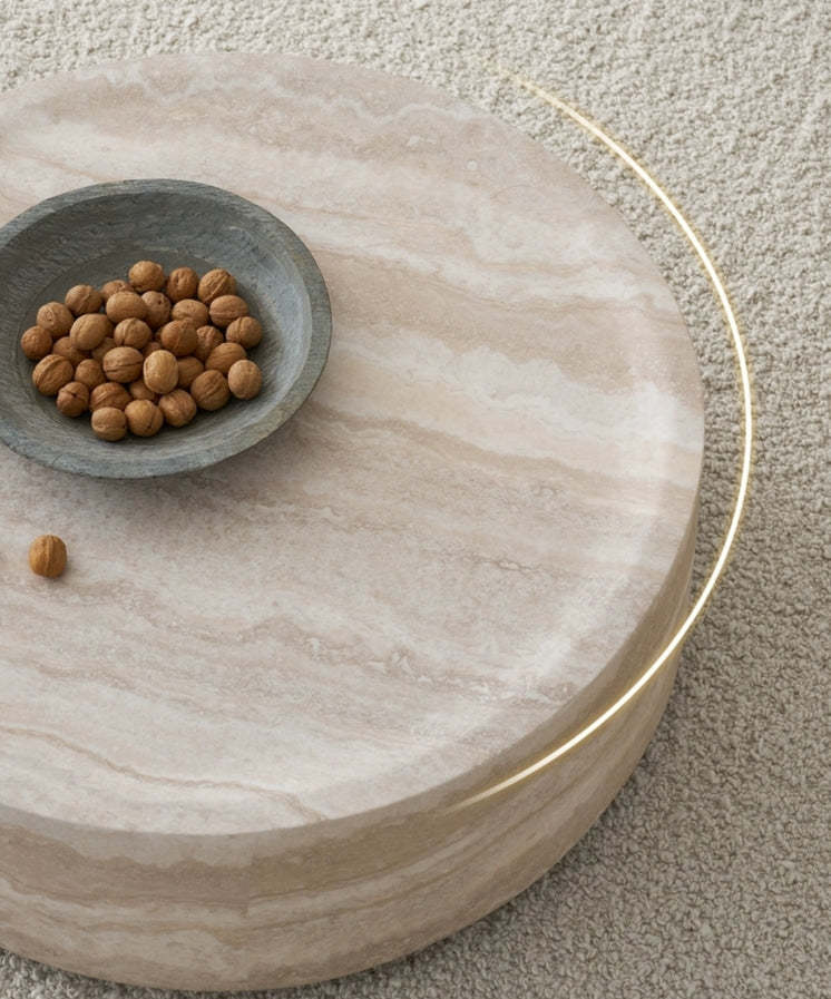 Modern circle coffee table living room centerpiece setting