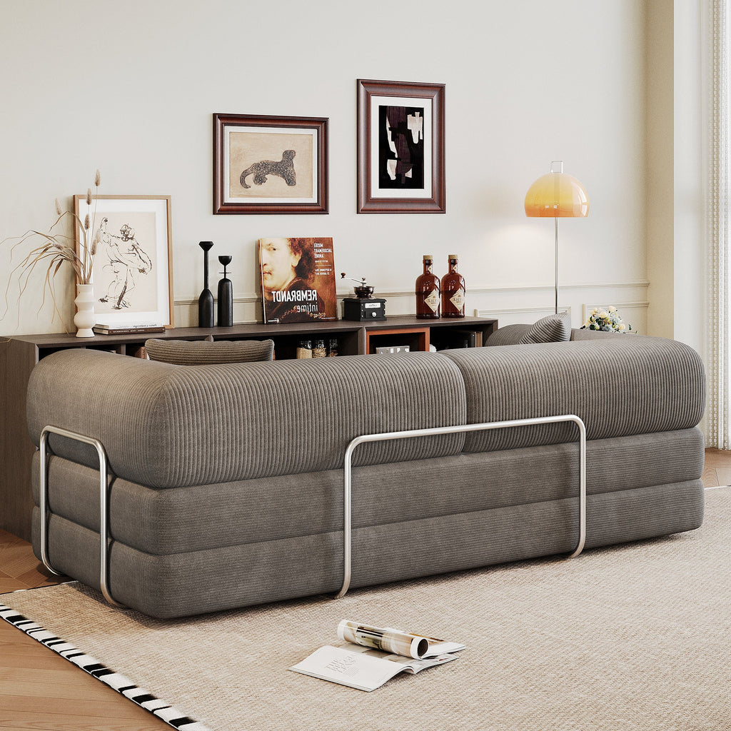 Corduroy Compression Convertible Floor Sofa Bed — Modular Loveseat, 78.8" Wide