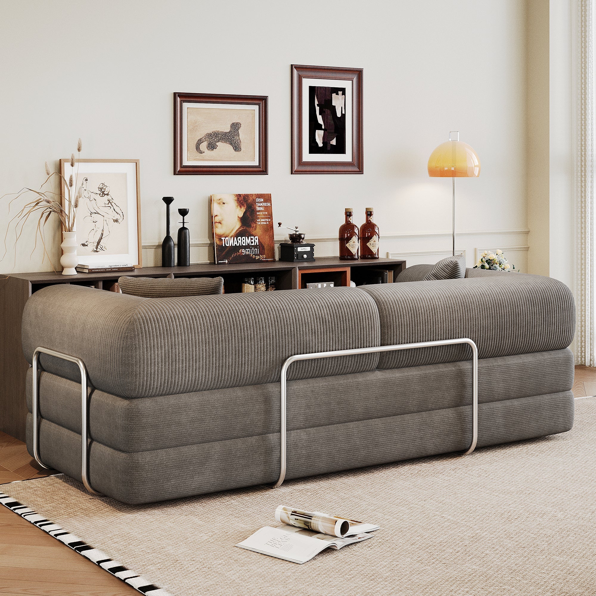 Corduroy Compression Convertible Floor Sofa Bed — Modular Loveseat, 78.8" Wide