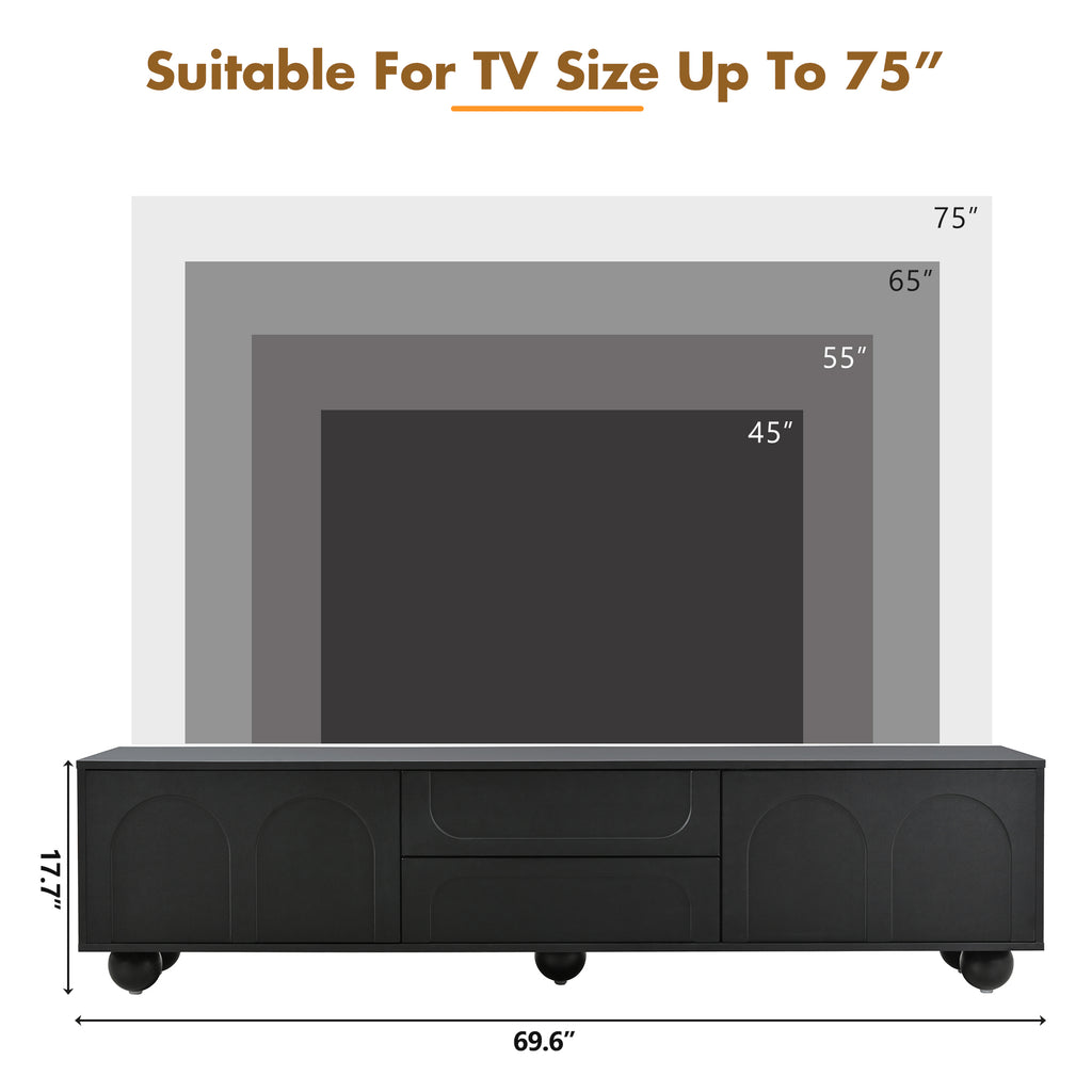 Black TV stand interior cabinet storage close-up