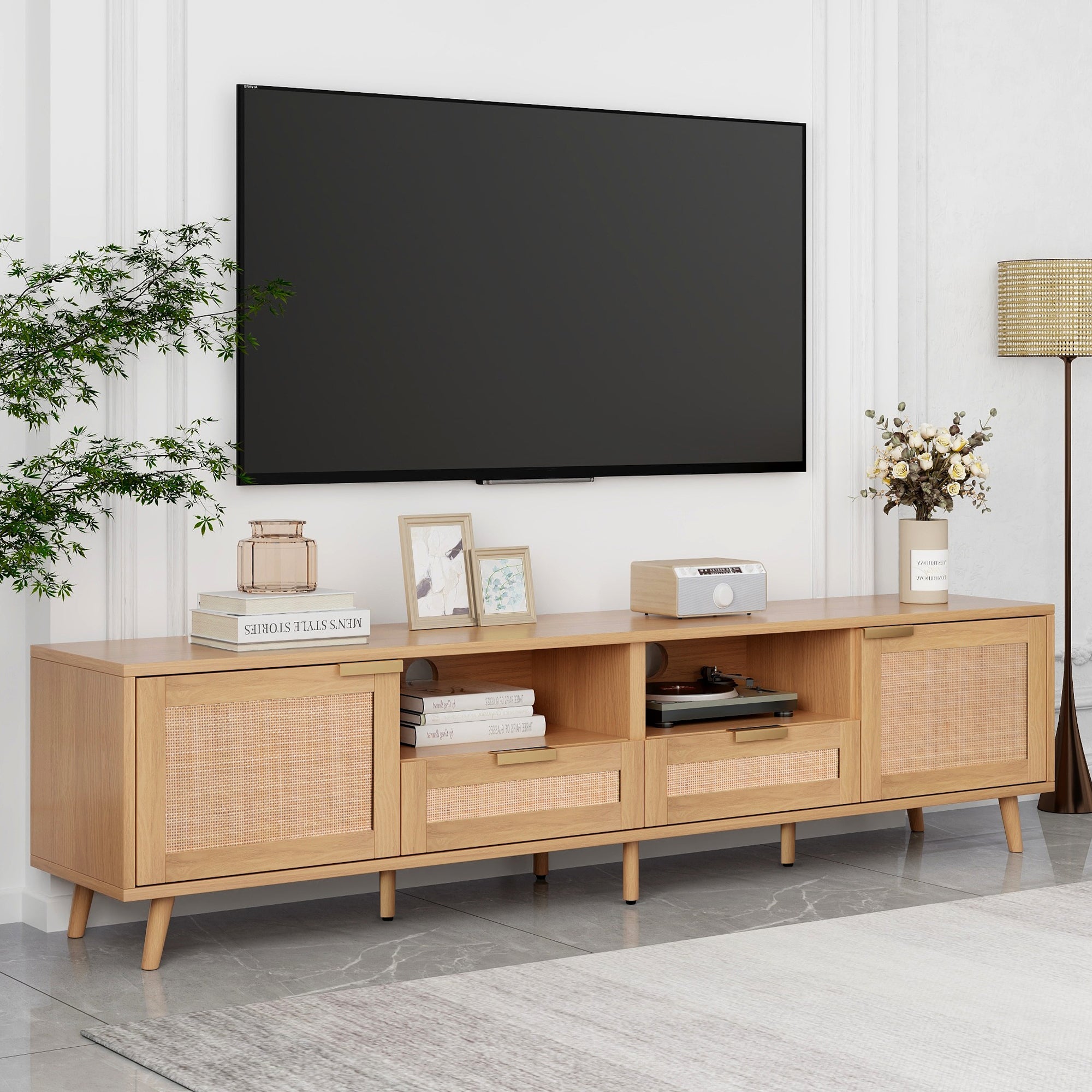 Farmhouse entertainment center with solid wood legs
