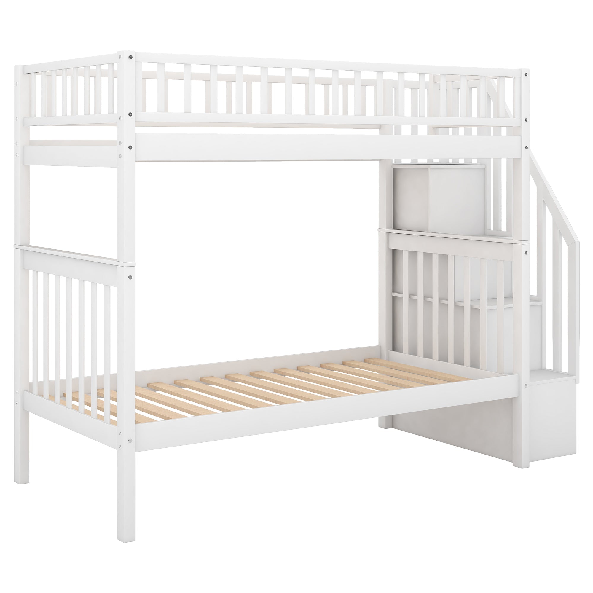 Twin-over-Twin Bunk Bed with Trundle & Storage Shelves