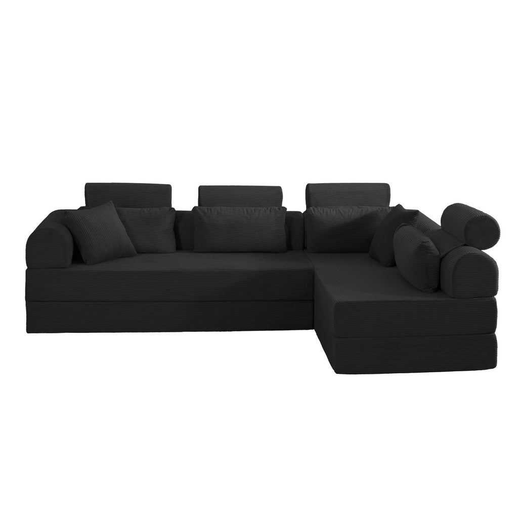 Black L-shape modular sectional sofa — front view