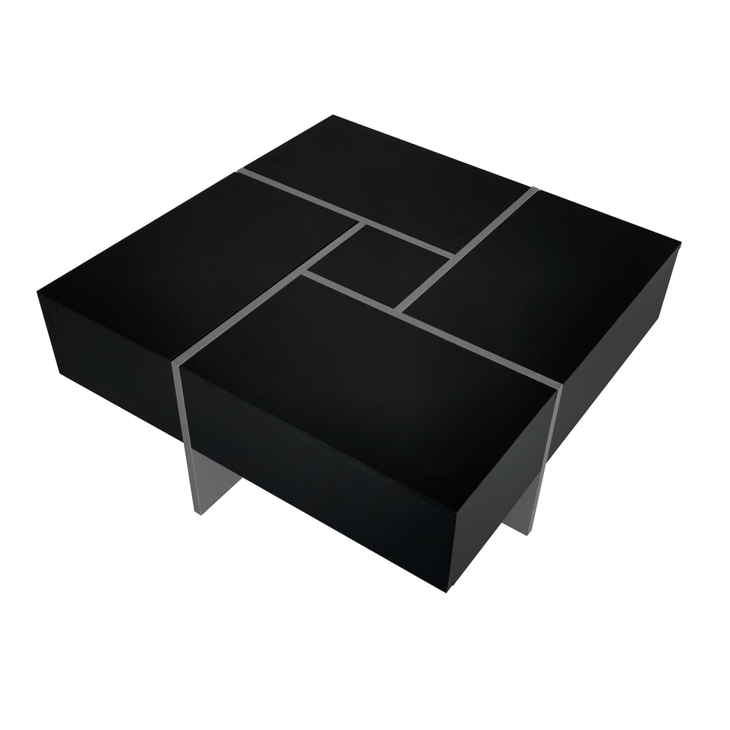 Soft-close drawer coffee table hidden storage mechanism