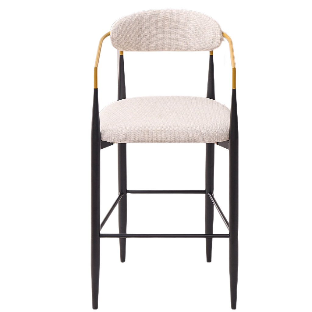 Modern Upholstered Bar Stool with Gold-Accented Armrests - 30' Seat Height,Ergonomic Design for Kitchen Island or Dining Counter Use,Set of 2 - Beige Fabric & Black Metal Frame