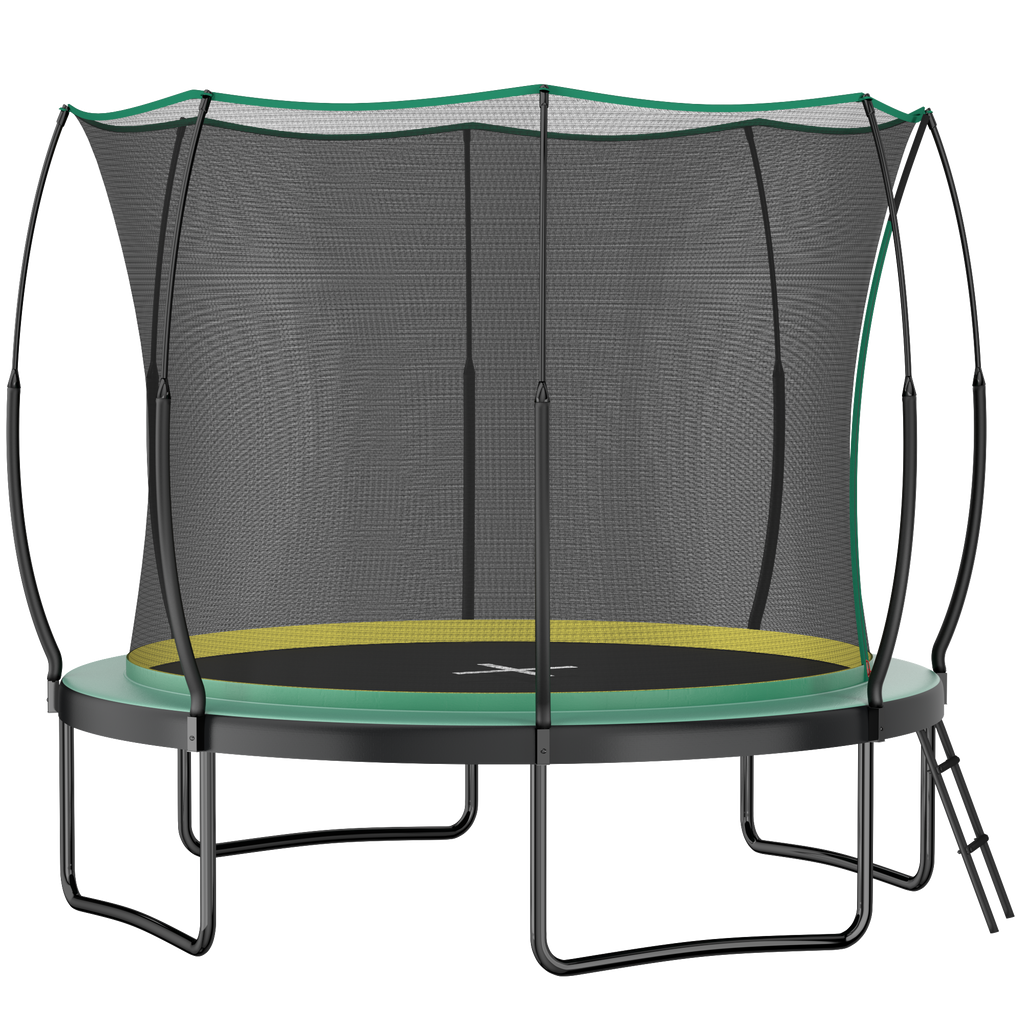 Green 10-foot springfree no-gap trampoline — front view
