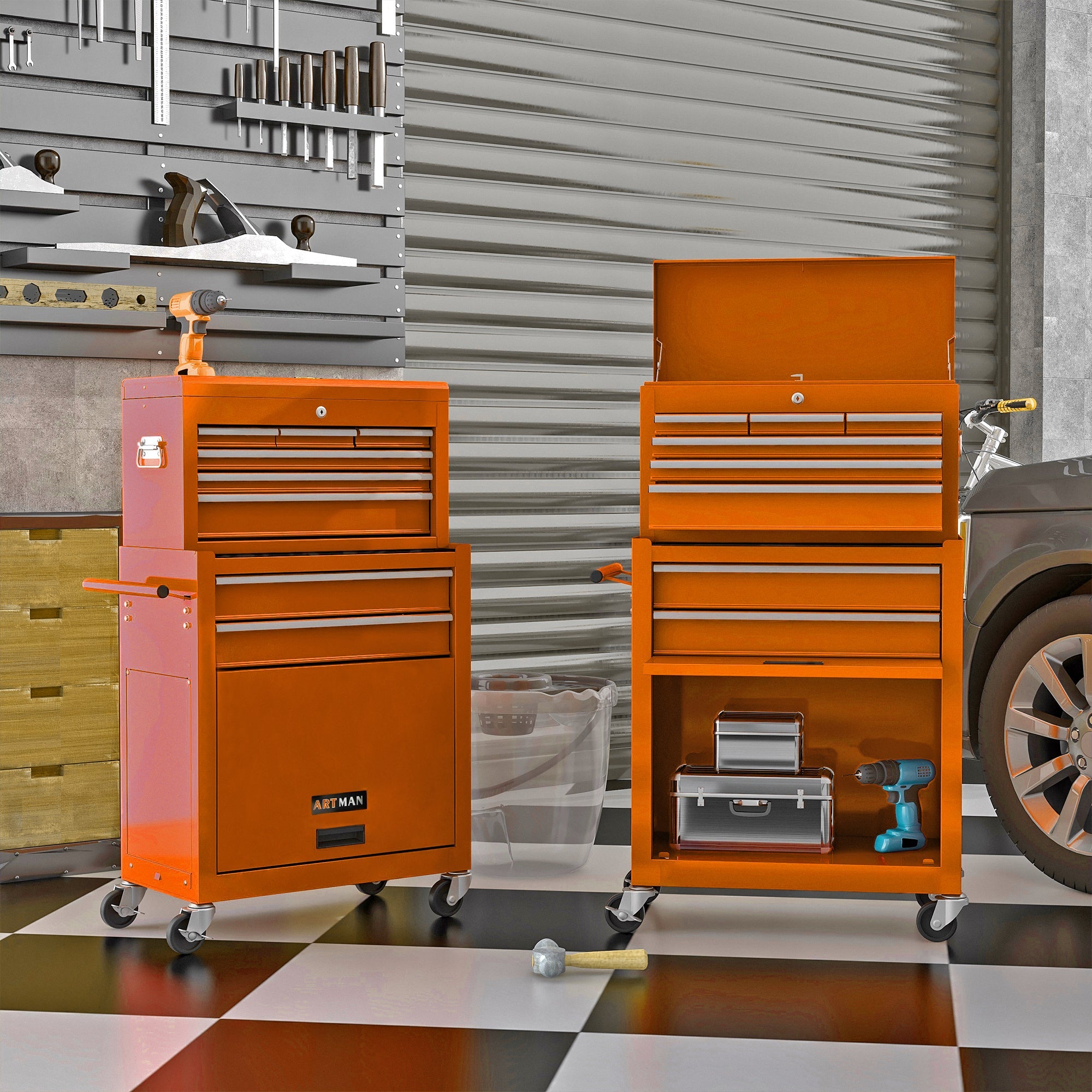 8-Drawer Rolling Tool Chest with Lock — Metal Tool Storage Cabinet