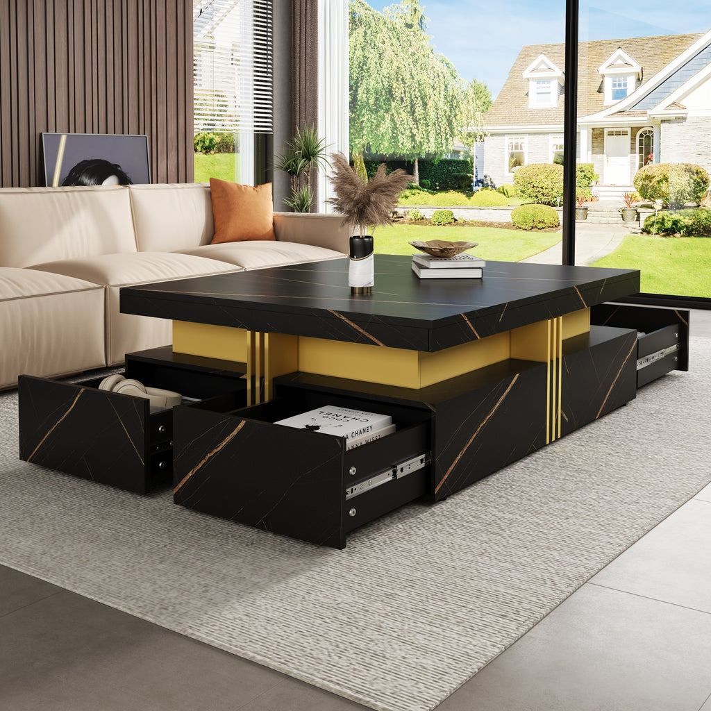 Black MDF coffee table pedestal base living room setting