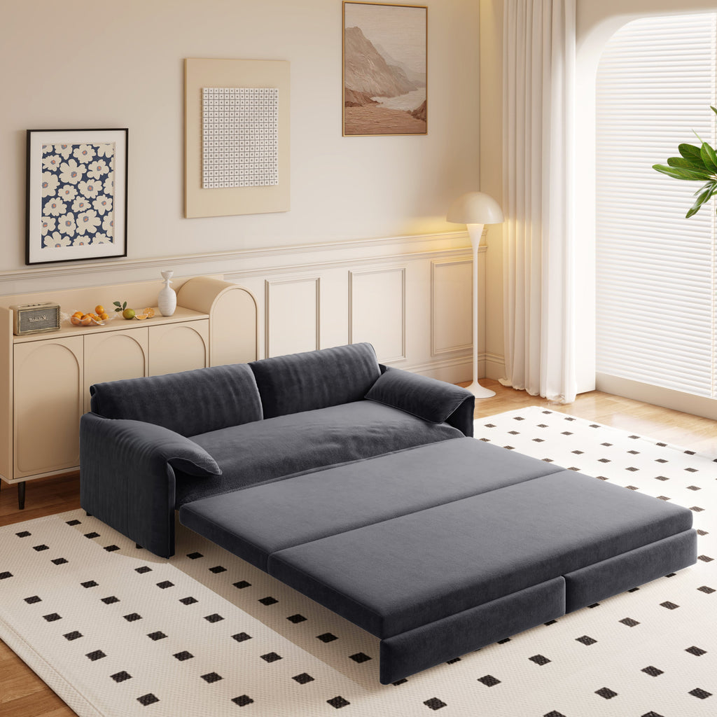 66' Queen Pull Out Sofa Bed, 3-in-1 Convertible Sleeper Sofa with Side Storage,Multi-Functional Velvet Loveseat Bed for Living Room, Black