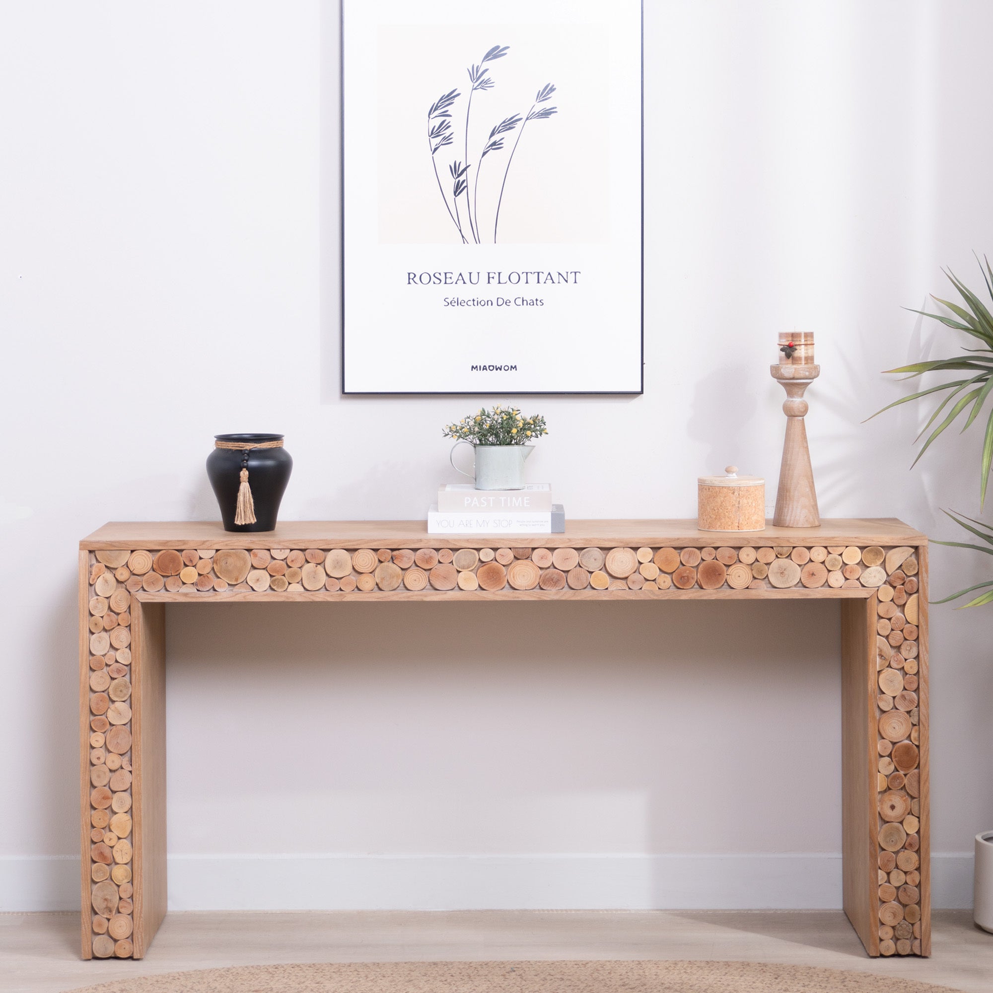 Farmhouse console table slim profile hallway setting