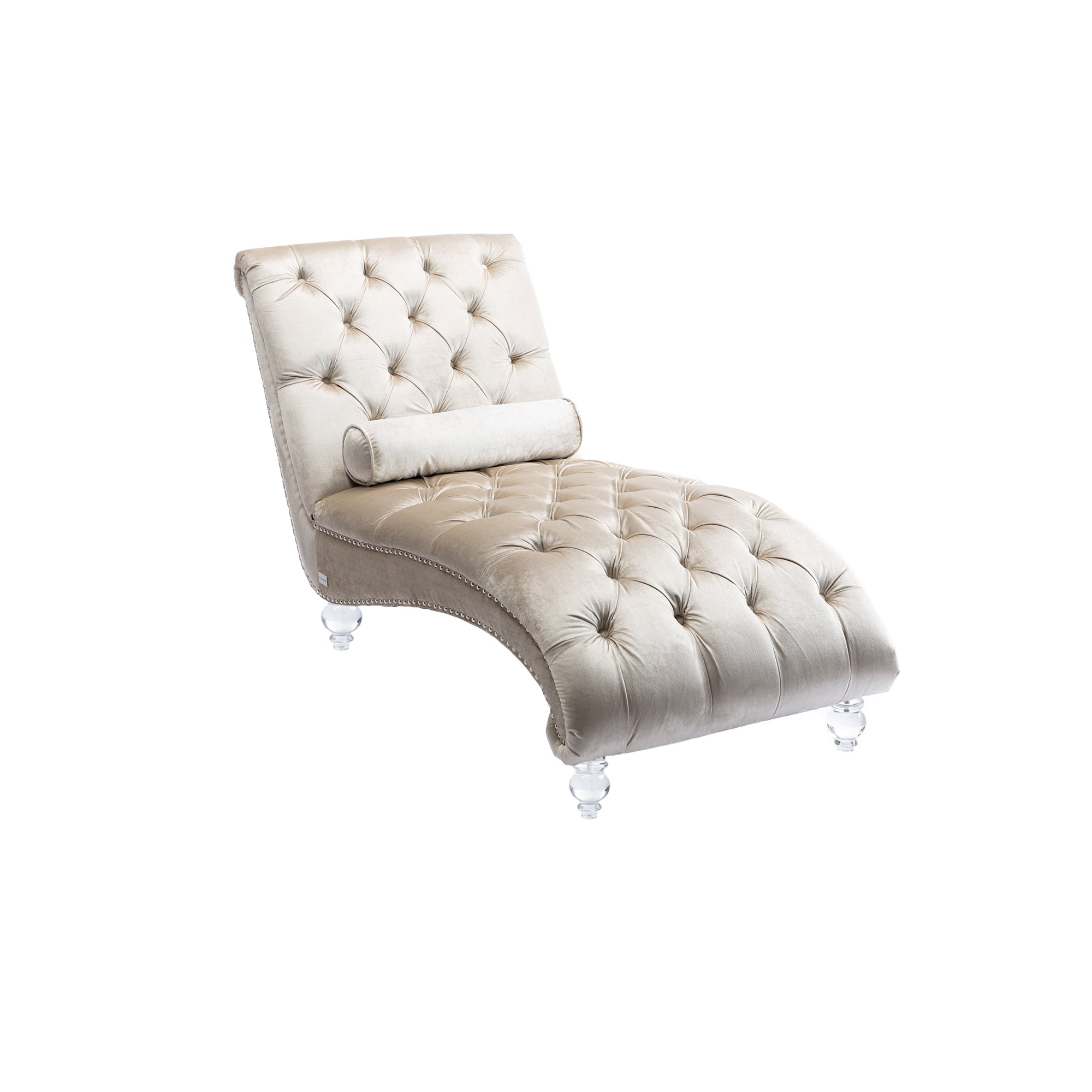 Velvet Chaise Lounge — Button-Tufted with Pillow
