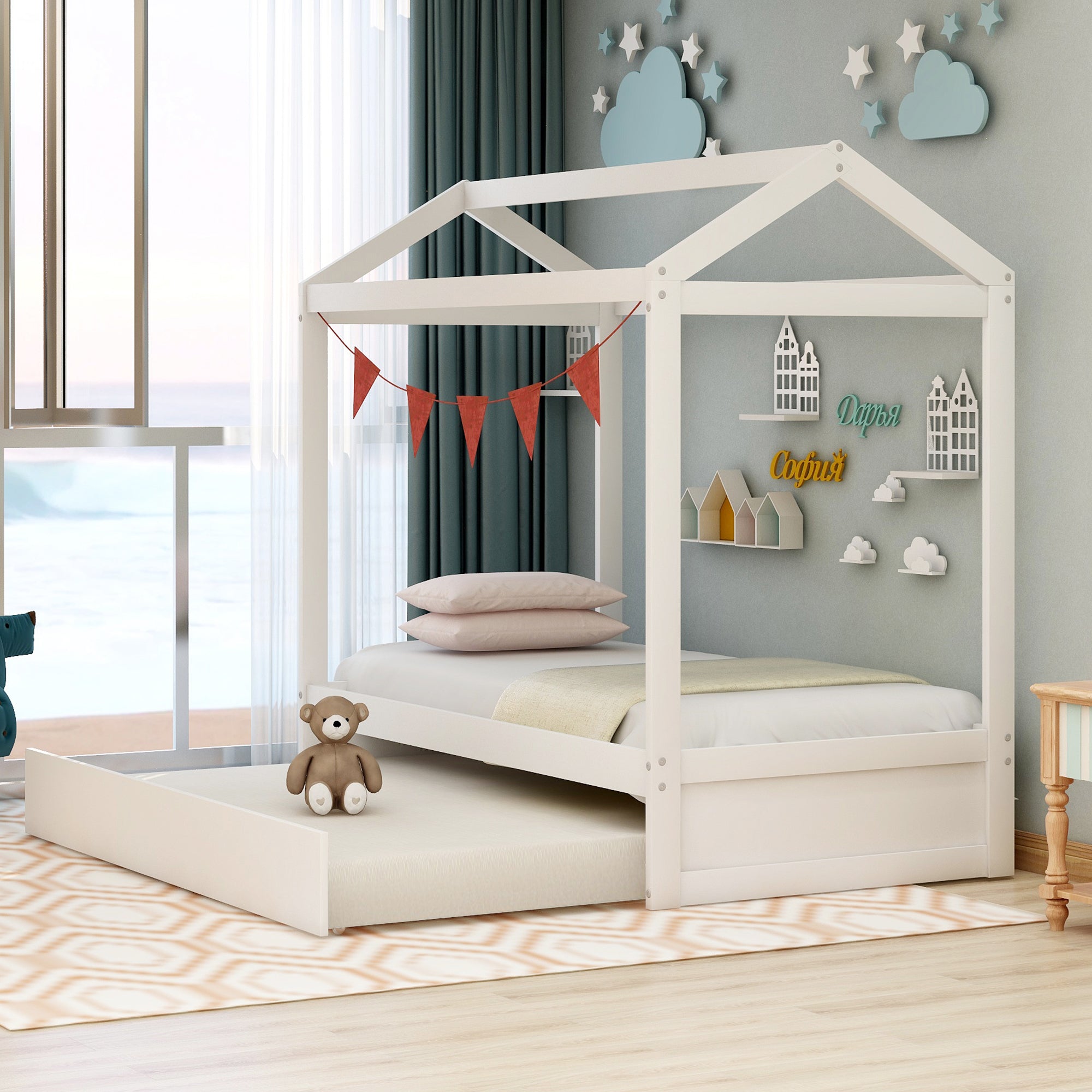 White house bed frame inner sleeping area with slat support