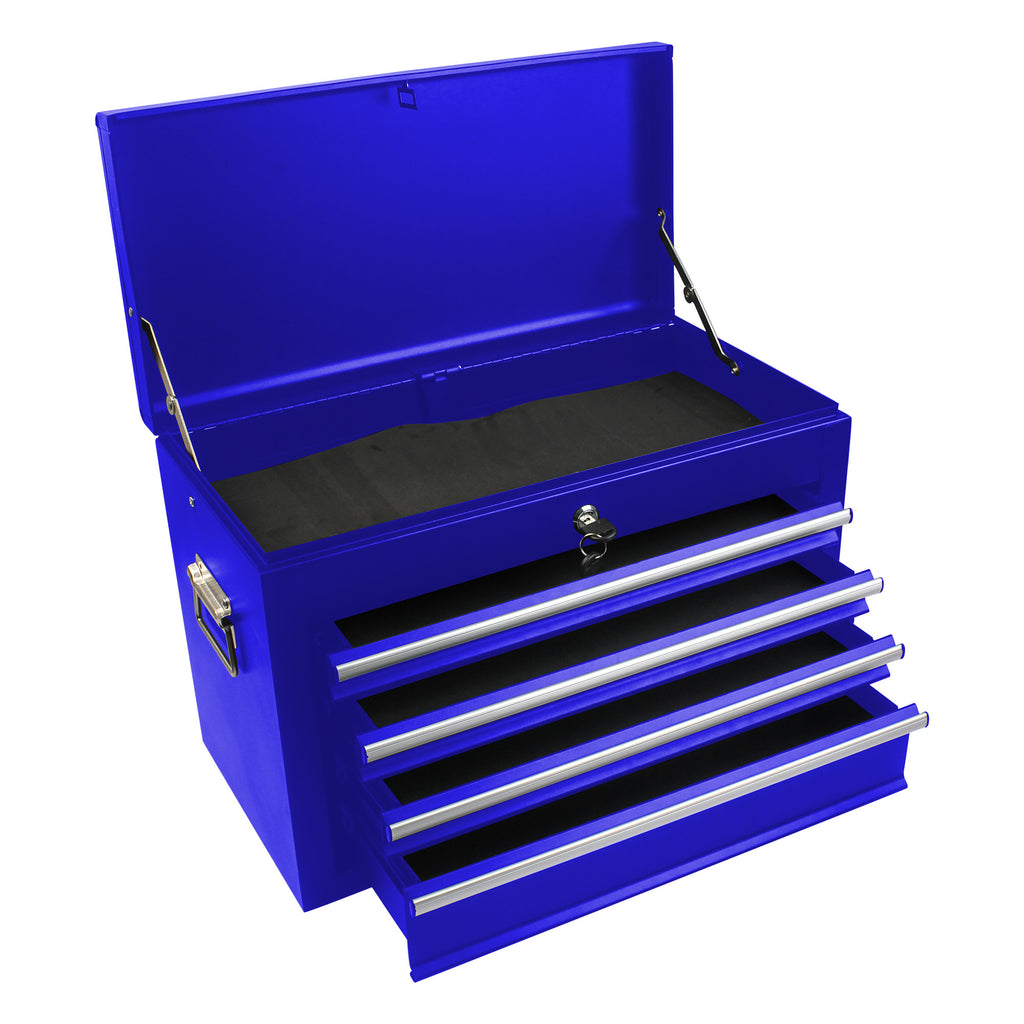 Blue steel rolling tool chest full profile view