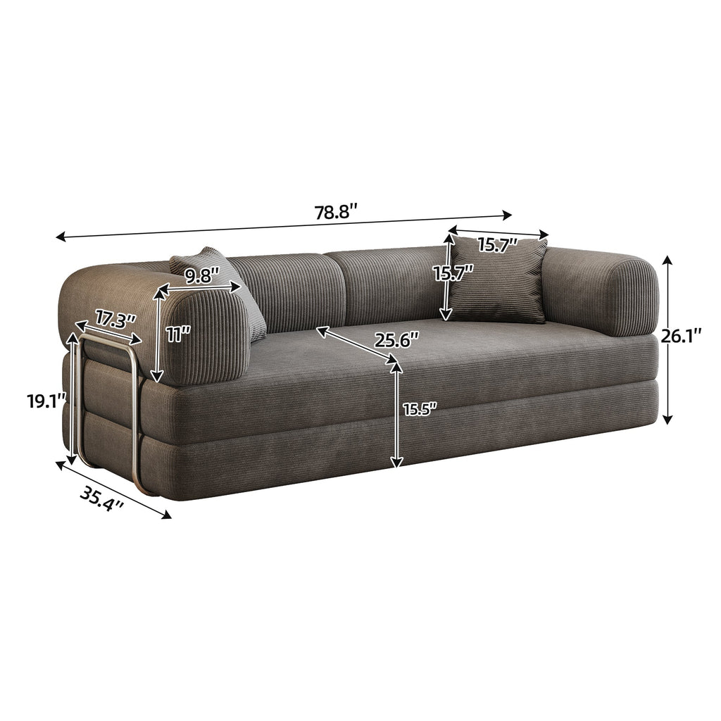 Corduroy Compression Convertible Floor Sofa Bed — Modular Loveseat, 78.8" Wide