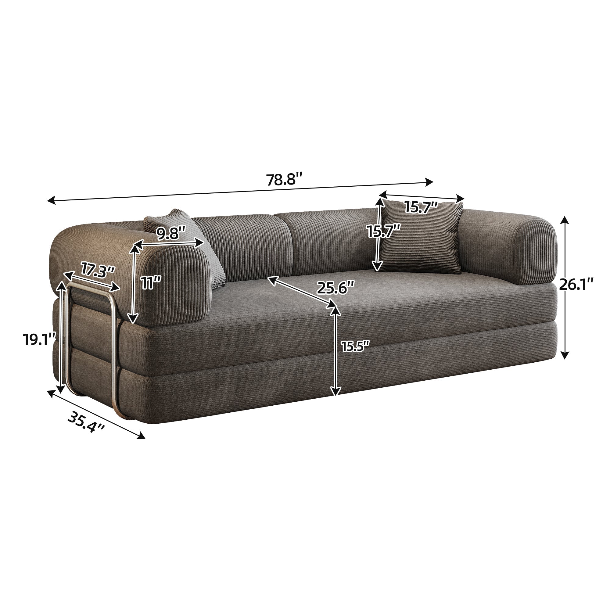 Corduroy Compression Convertible Floor Sofa Bed — Modular Loveseat, 78.8" Wide