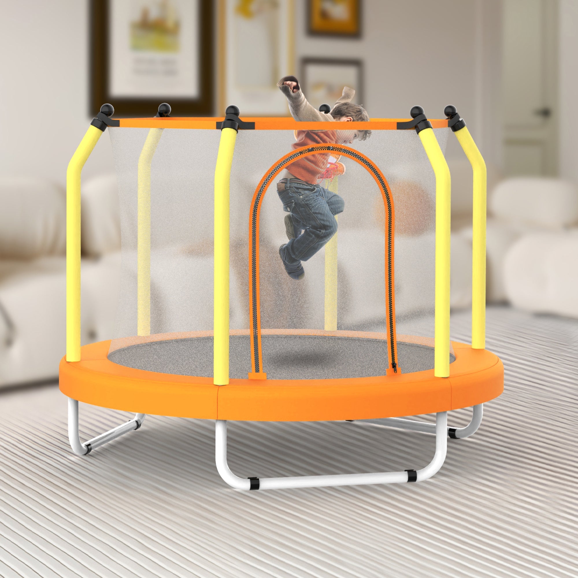 55-Inch Kids Trampoline with Safety Net & Basketball Hoop