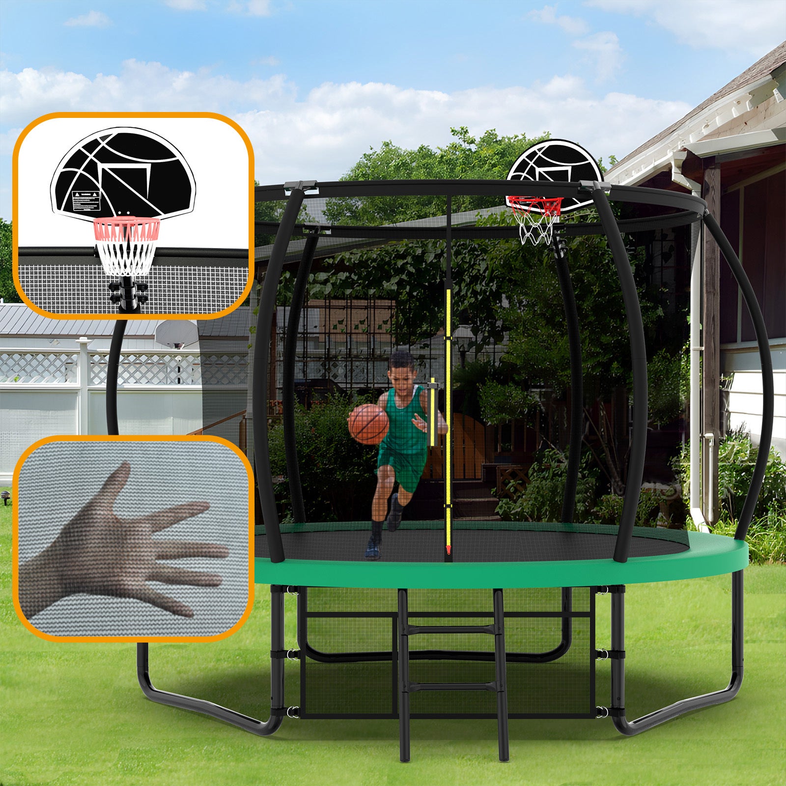 Outdoor trampoline jumping mat and spring attachment