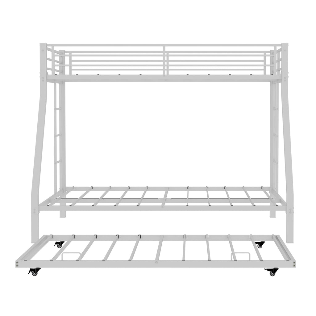 Modern Minimalist Square Tube Iron Bunk Bed with Ladder and Rolling Trundle, Full Size 137cm x 190cm, Black