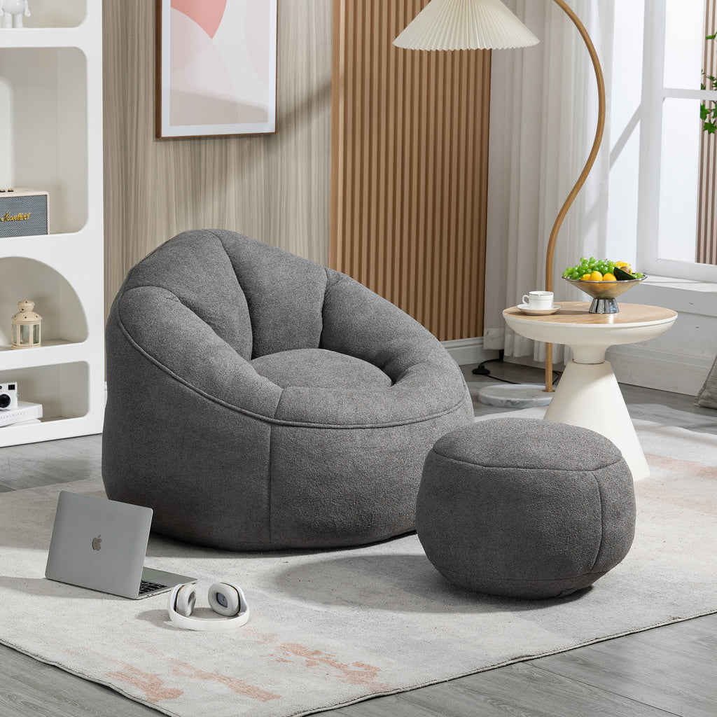 Bean bag lounge chair grey microfiber — angle view