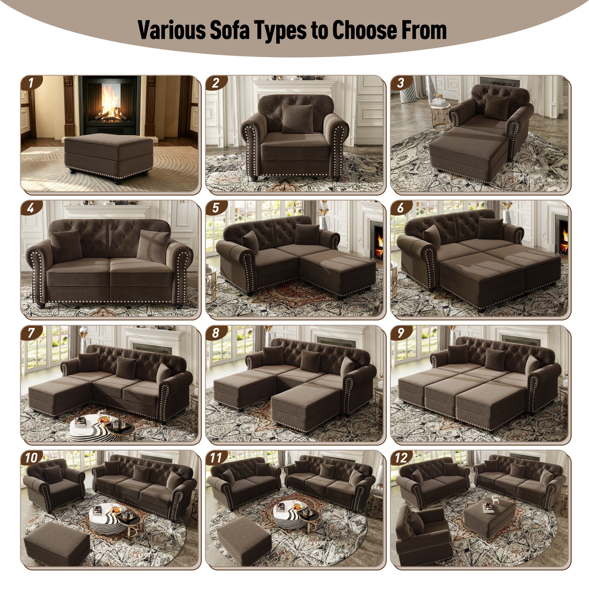 Brown velvet button-tufted upholstery close-up