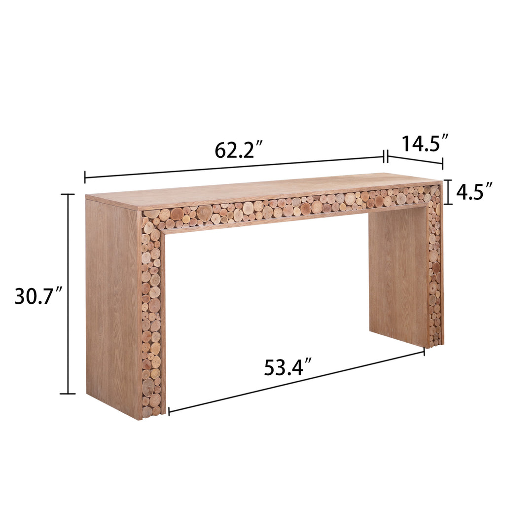 Rustic console table natural log slice trim detail