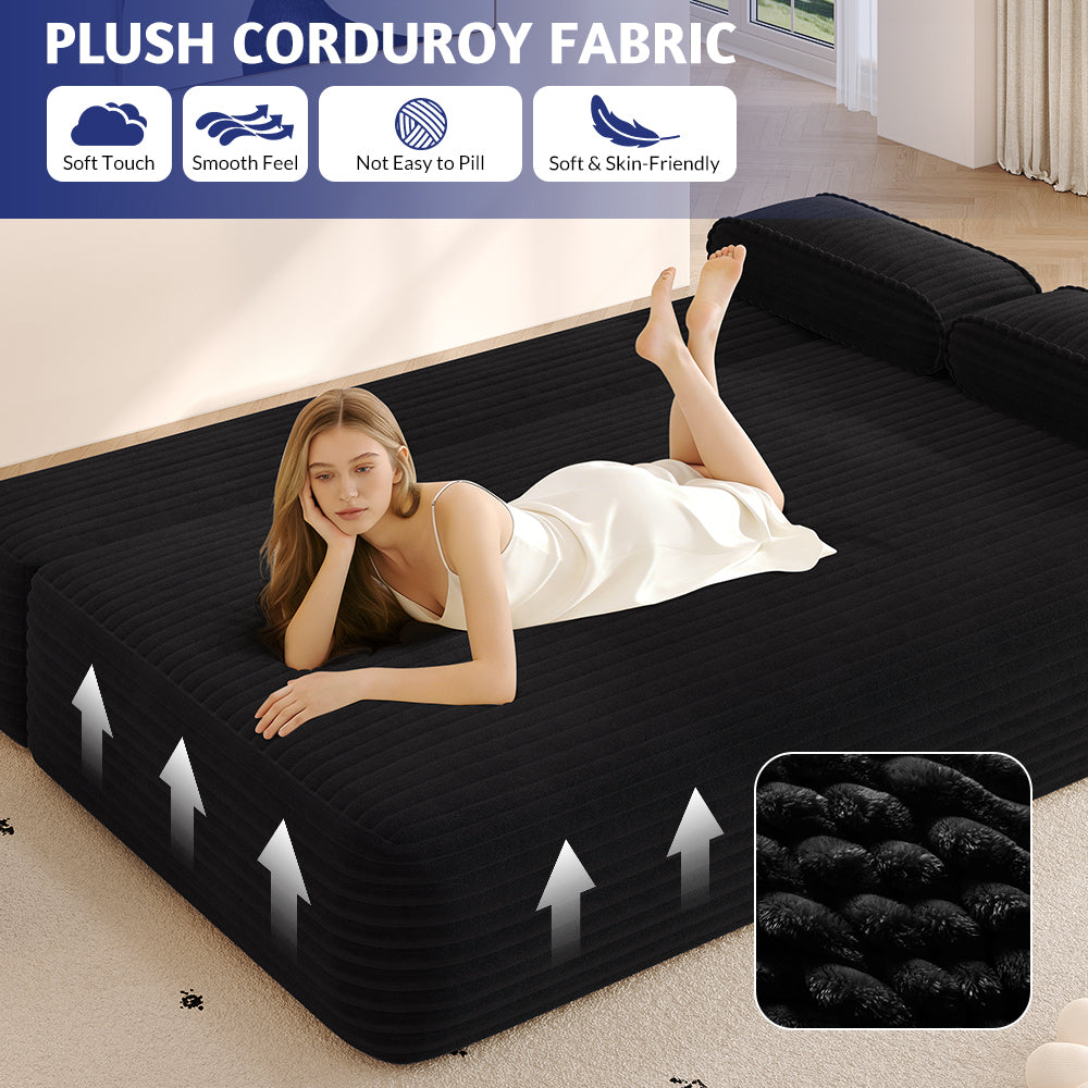 78.7' Frameless Sofa,2-in-1 Convertible Sofa Bed with 3 Pillows – Plush Corduroy Fabric, Multi-Functional 3-Seater Couch for Small Spaces, Apartments and Bedrooms,Beige