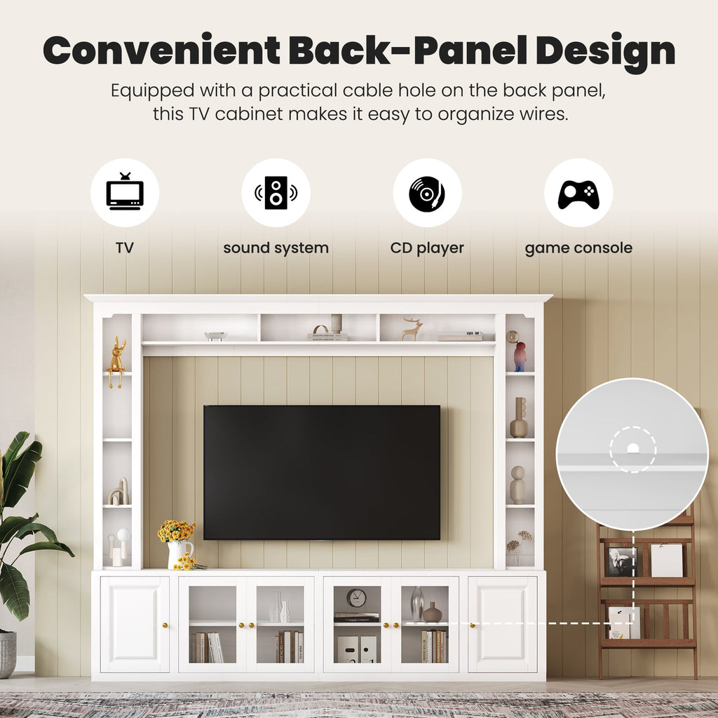 92" Entertainment Center Wall Unit with Glass Doors — for TVs Up to 80"