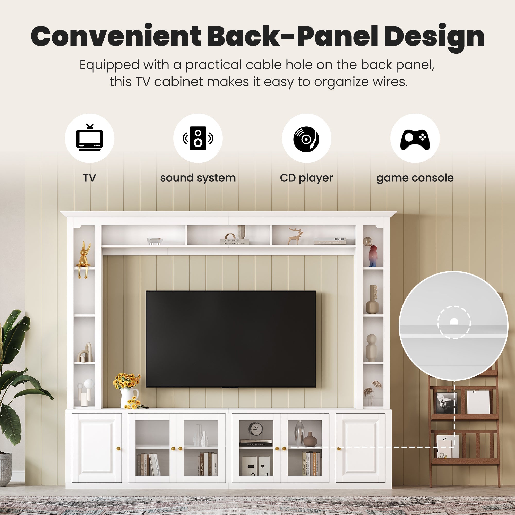 92" Entertainment Center Wall Unit with Glass Doors — for TVs Up to 80"