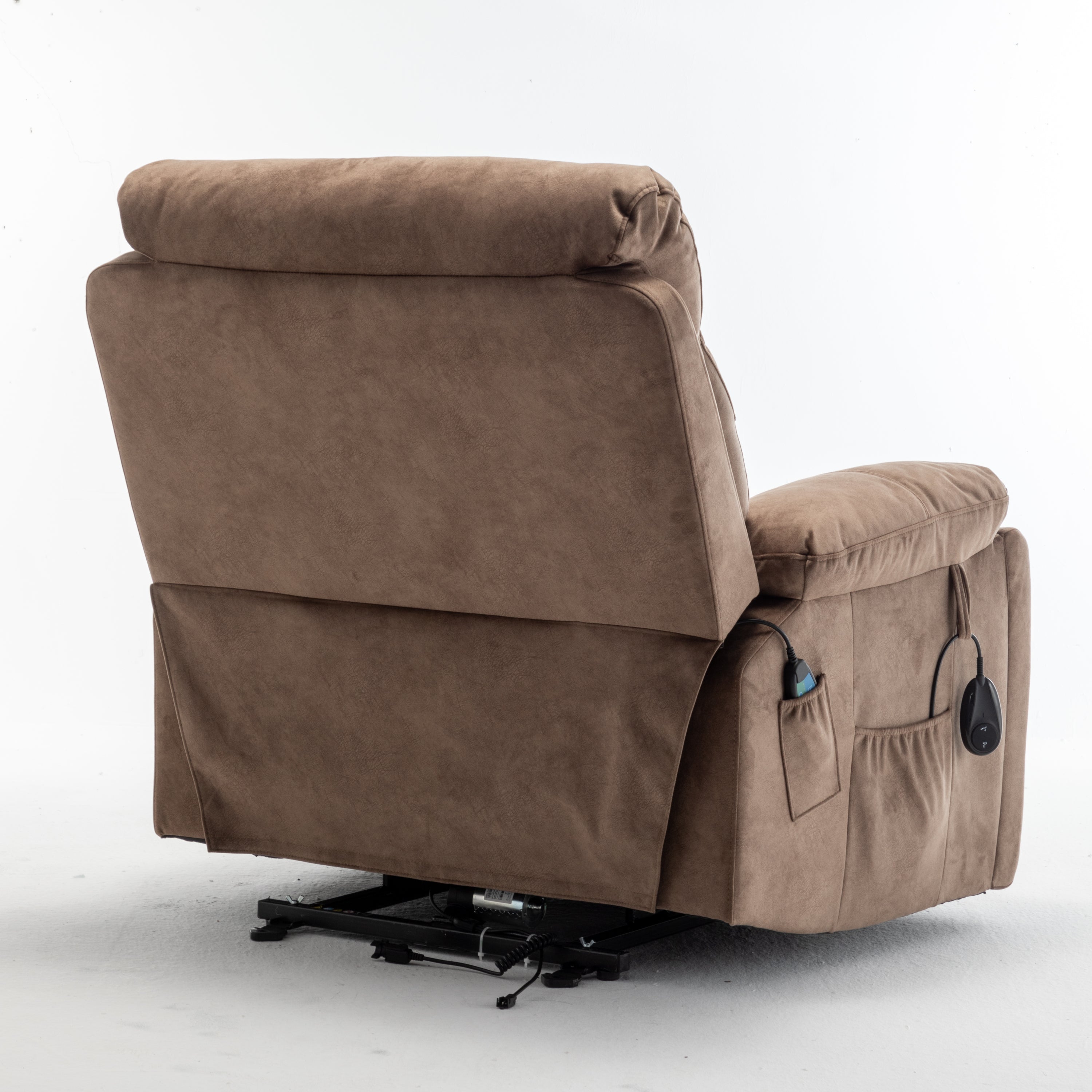 Antique brown lift chair recliner in living room setting