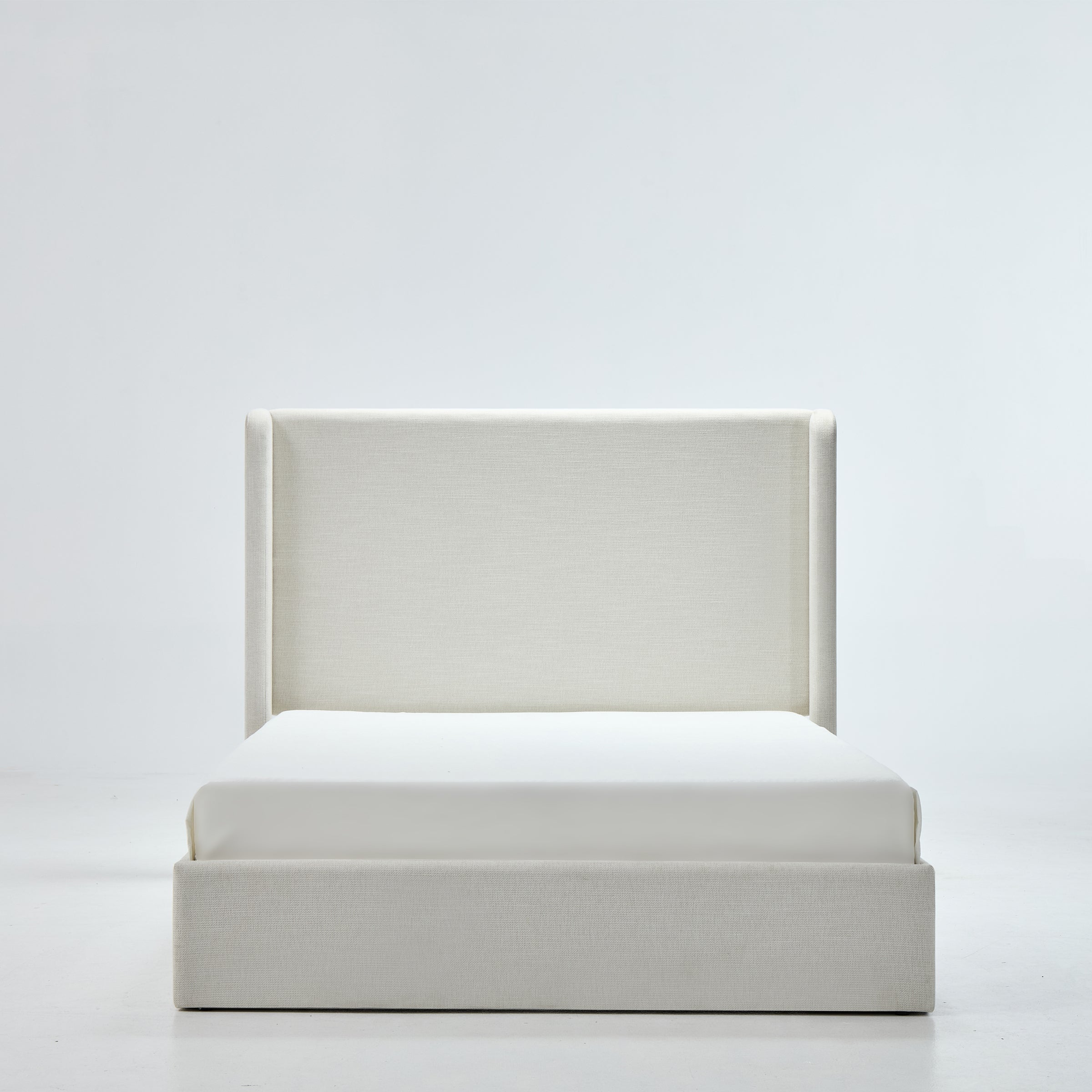 Carmen Minimalist Upholstered Wingback Bed Frame with Textured Ivory Canvas Chenille and 54' High Headboard