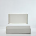 Carmen Upholstered Wingback Bed Frame in Textured Ivory Canvas Chenille with 52' Tall Headboard, Minimalist Design, No Box Spring Needed, California King