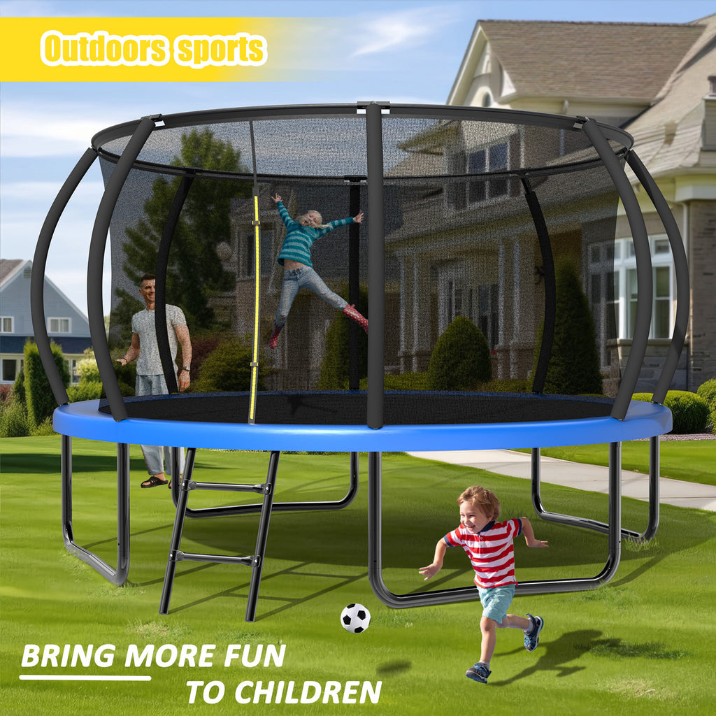 12 ft blue trampoline with basketball backboard and steel ladder