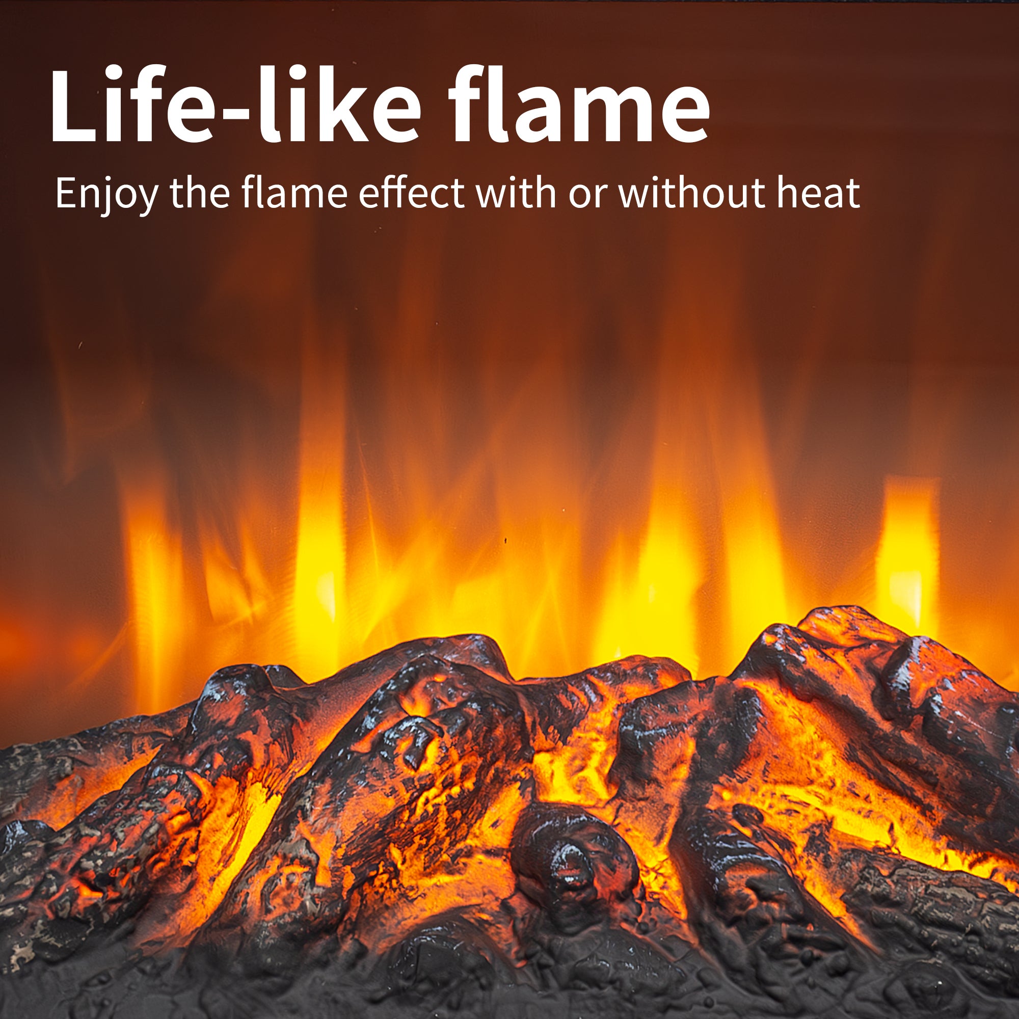 Black electric fireplace stove heating element vent close-up