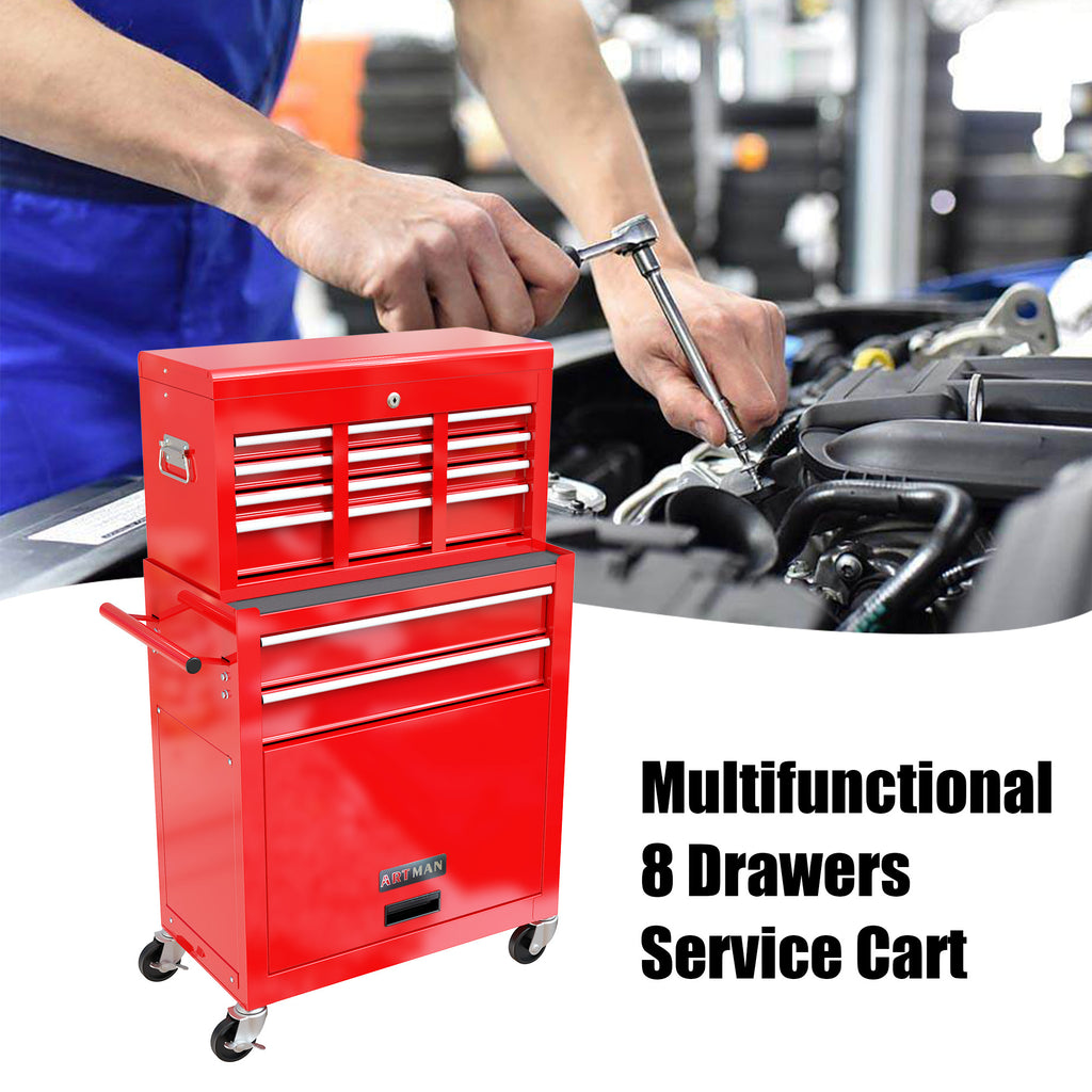 Red rolling tool chest central locking mechanism