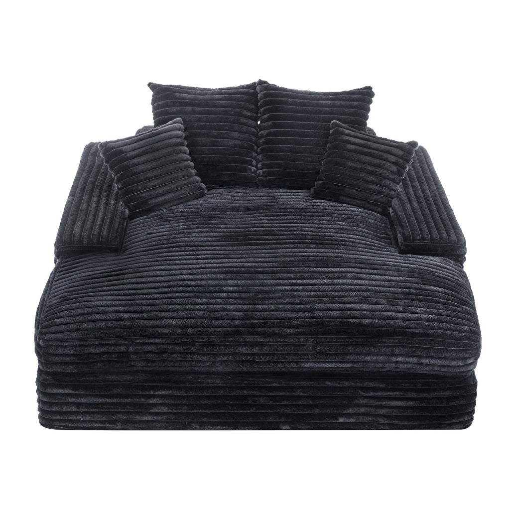 028DR-Oversized chaise Lounge chair, Upholstered Sleeper Sofa Bed with 4 Throw Pillows and Armrests, Corduroy Fabric Plush Lounge Chair Bed for Living Room, Apartment & Small Spaces, Black