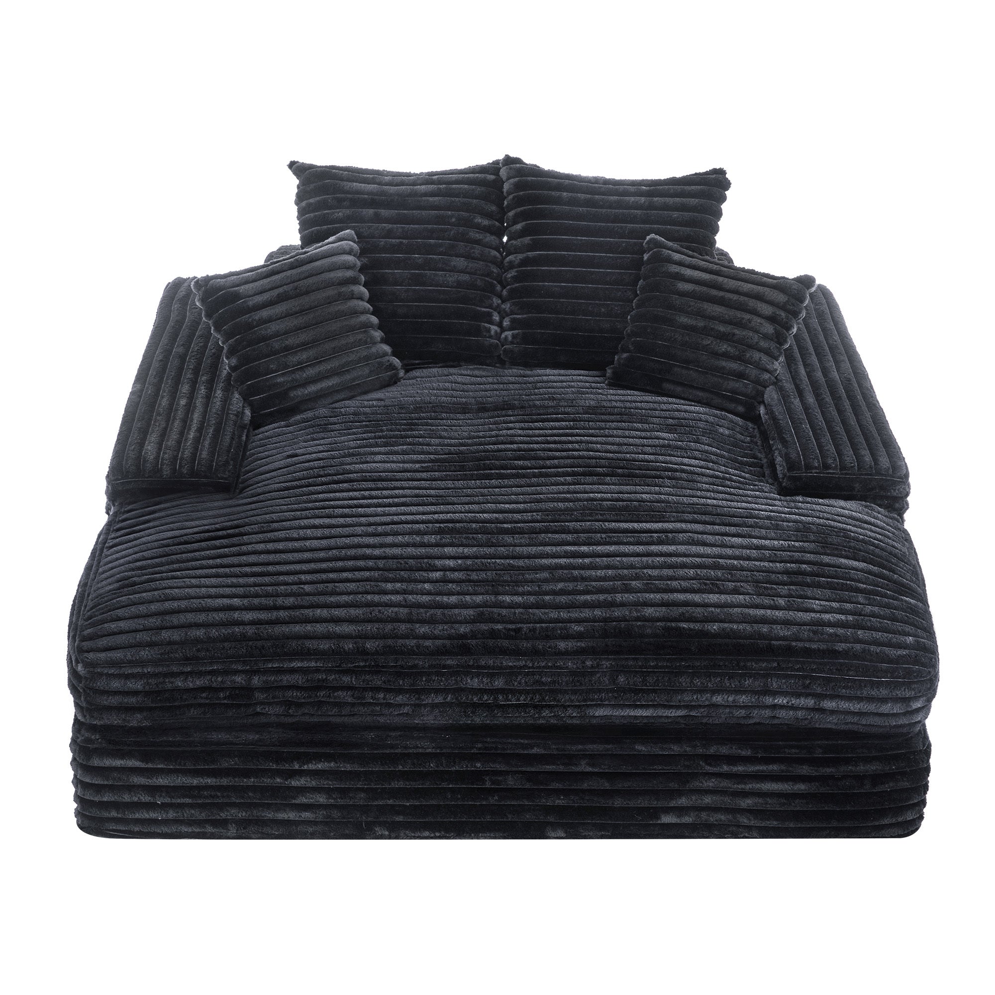 028DR-Oversized chaise Lounge chair, Upholstered Sleeper Sofa Bed with 4 Throw Pillows and Armrests, Corduroy Fabric Plush Lounge Chair Bed for Living Room, Apartment & Small Spaces, Black