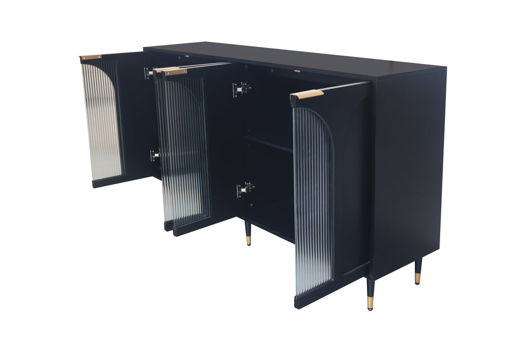 Metal legs black glass sideboard base detail