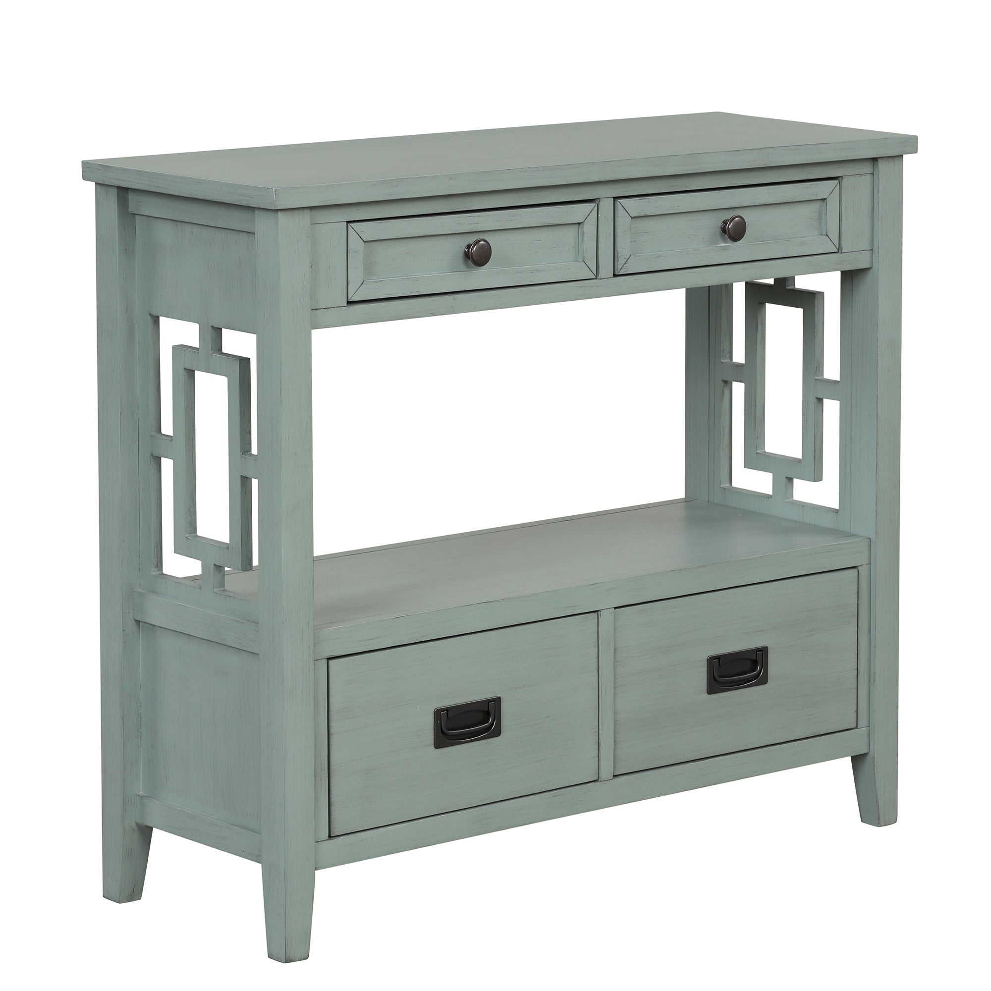 Vintage farmhouse console table painted blue finish