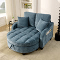 Two-seater sofa, double sofa chaise longue, with irregular armrests and backrests, footrest with storage space, comes with two small throw pillows, suitable for living room and bedroom -Blue