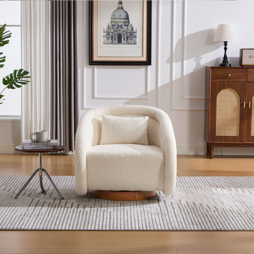 360 swivel white teddy chair in living room setting