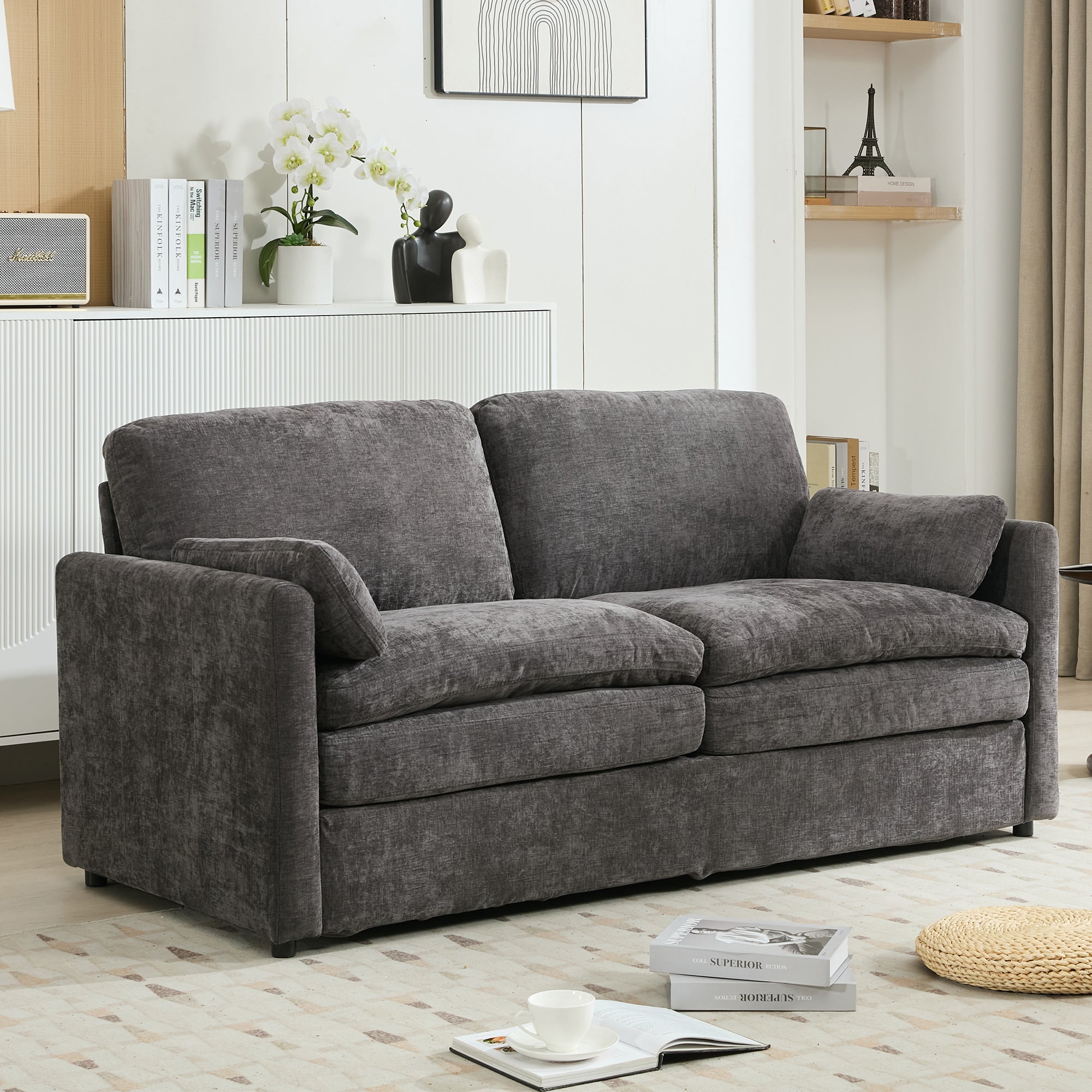Gray loveseat backrest and cushion back detail