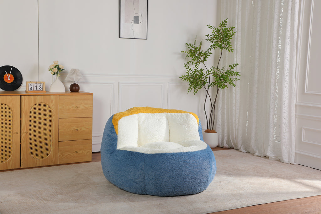 Faux fur bean bag expanded after unpacking
