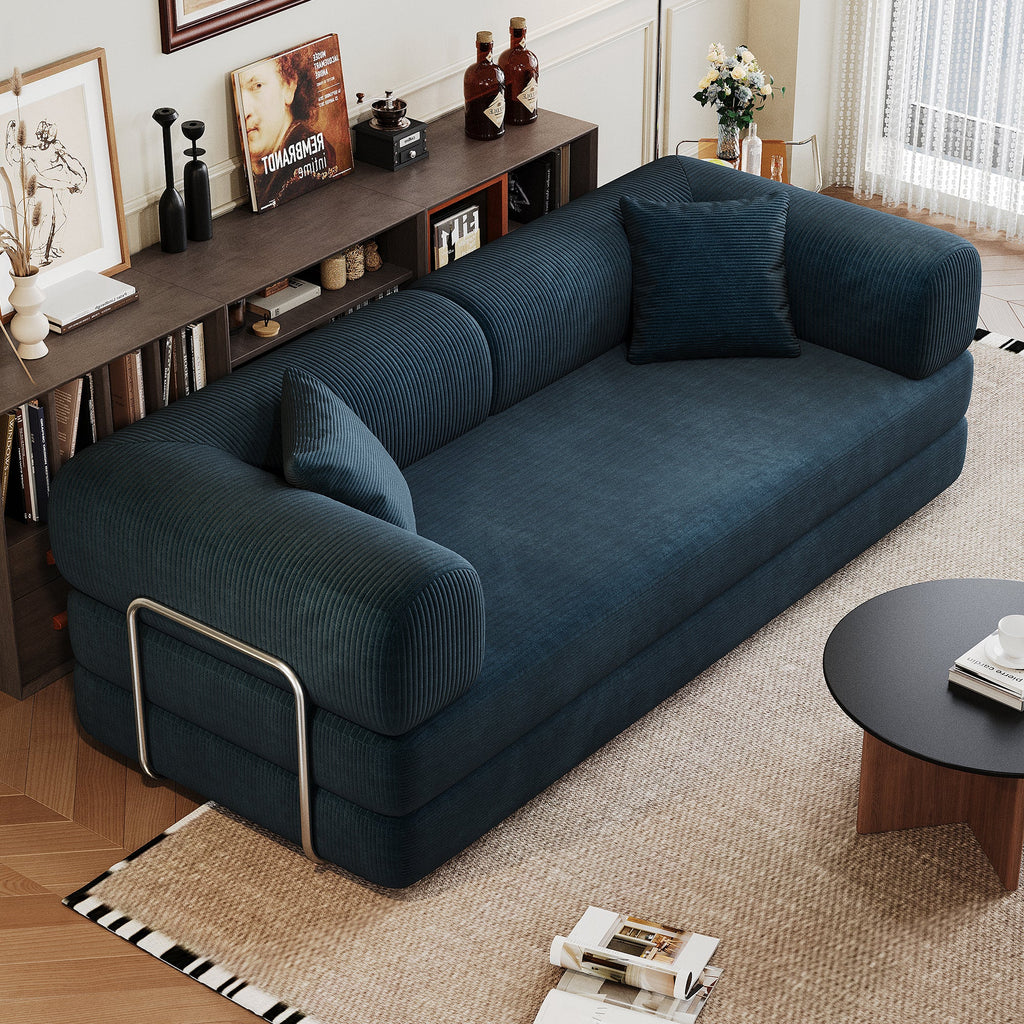 Corduroy Compression Convertible Floor Sofa Bed — Modular Loveseat, 78.8" Wide